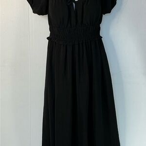 Derek Heart Black Smocked Waist Midi Dress